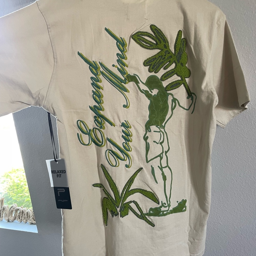 Public Supply embroidered  Cream and Green ‘Expand Your Mind’ boho, Y2K style